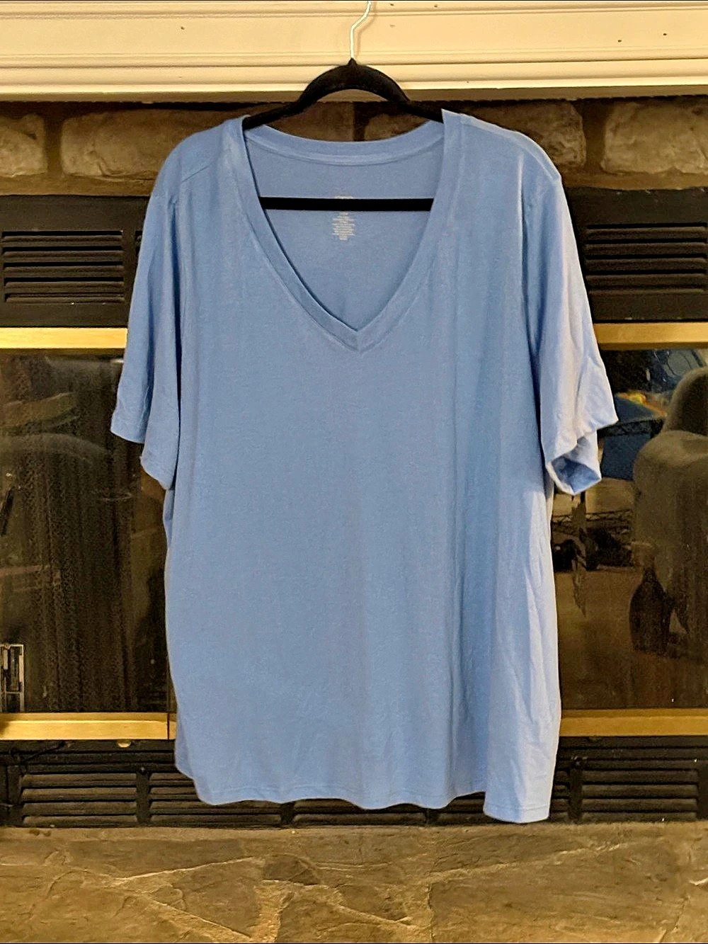 CATO Soft Knit Solid V-Neck Tee Blue 2X/22W